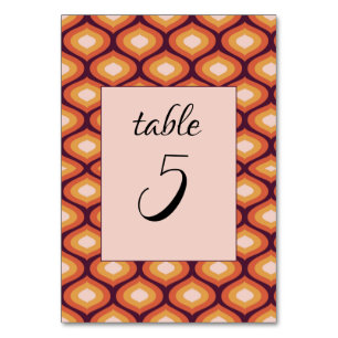 Retro 70's Groovy Orange Seventies Wedding Table Number