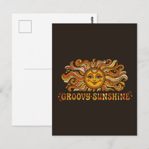 Retro 70s Groovy Sunshine Smiling Sun Postcard