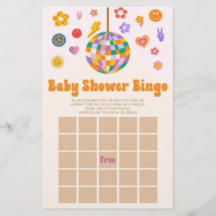 Retro 70's Groovy Vintage Bingo Baby Shower Game Stationery
