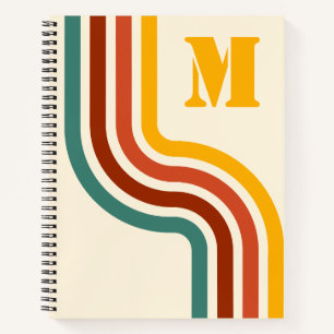 Retro 70's Groovy Vintage Stripes Monogram  Notebook