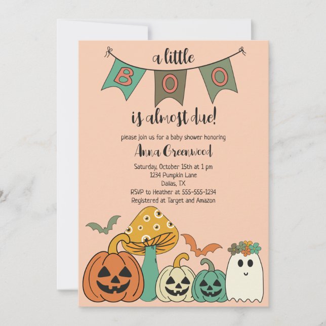 Retro 70's Halloween Baby Shower Little Boo Invita Invitation (Front)