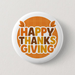 Retro 70s Happy Thanksgiving Groovy Holiday 2 Inch Round Button