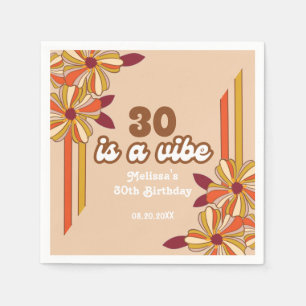 Retro 70s Hippie Flower 30th Birthday Napkin