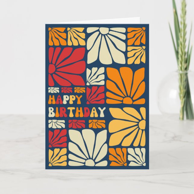 Retro 70s Hippie Groovy Flower Blossom Birthday Card (Front)