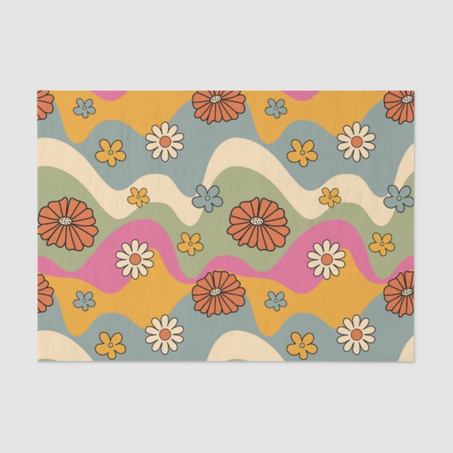 Retro 70s Inspired Floral Decoupage  Crafting Tissue Paper (Front)