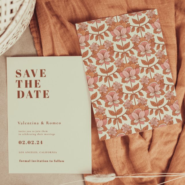 Retro 70s inspired Orange Wedding Save the date Invitation (Creator Uploaded)