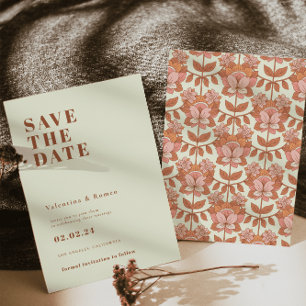 Retro 70s inspired Orange Wedding Save the date Invitation