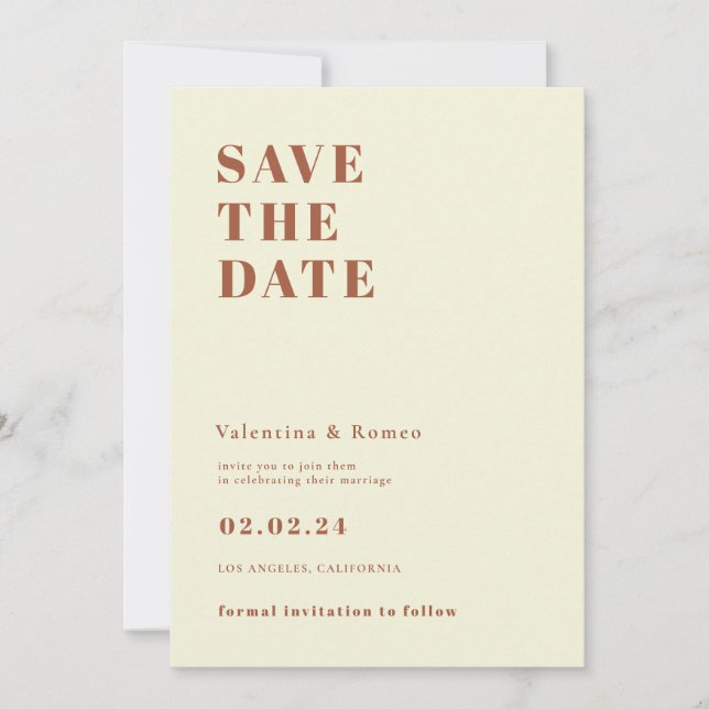 Retro 70s inspired Orange Wedding Save the date Invitation (Front)