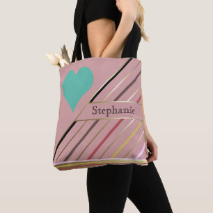 Retro 70s Inspired Stripes Rose and Gold Tote Bag