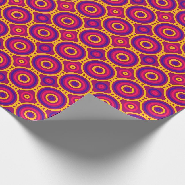 Retro 70s Linked Circles in Yellow, Pink, Purple Wrapping Paper (Corner)