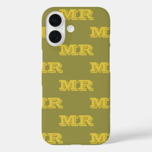  Retro 70s Monogram Initials Pattern Green Yellow iPhone 16 Case