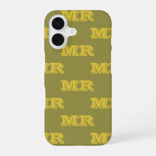 Retro 70s Monogram Initials Pattern Green Yellow iPhone 16 Case