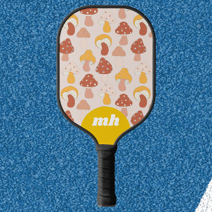 Retro 70s Mushroom Pastel Monogram  Pickleball Paddle