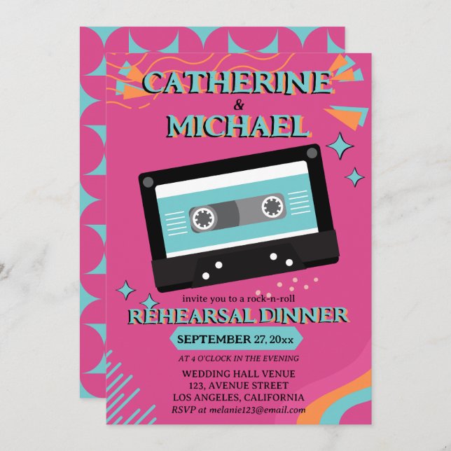 Retro 70s Music Cassette Tape Groovy Fuchsia Fun   Invitation (Front/Back)
