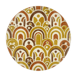 Retro 70s Mustard Brown Geometric Scalloped Arch  Cutting Board