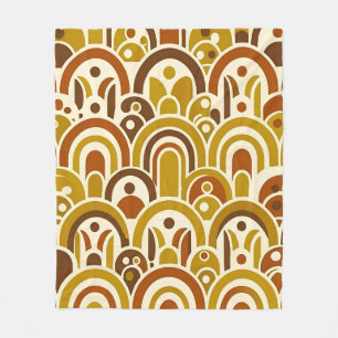 Retro 70s Mustard Brown Geometric Scalloped Arch  Fleece Blanket