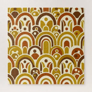 Retro 70s Mustard Brown Geometric Scalloped Arch Jigsaw Puzzle