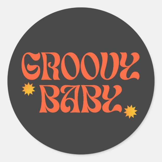 Retro 70s Mustard Orange Black Hippie Groovy Baby Classic Round Sticker (Front)