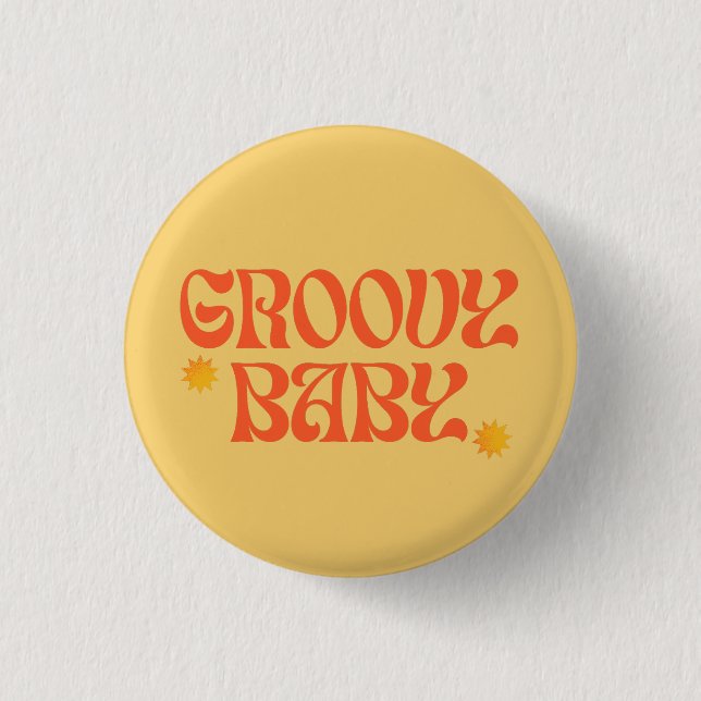 Retro 70s Mustard Orange Hippie Groovy Baby 1 Inch Round Button (Front)