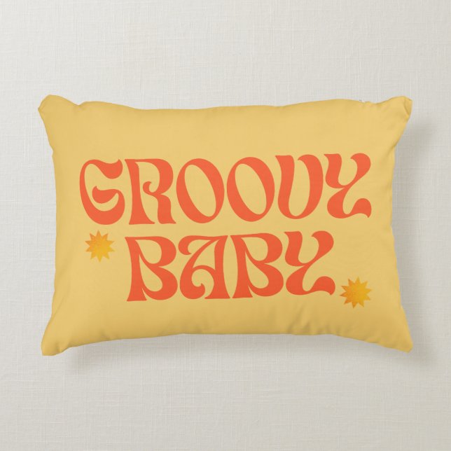 Retro 70s Mustard Orange Hippie Groovy Baby Accent Pillow (Front)