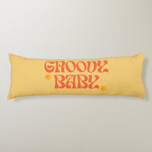 Retro 70s Mustard Orange Hippie Groovy Baby Body Pillow (Front)