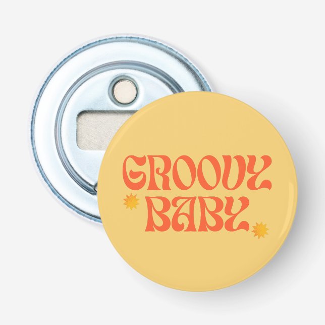 Retro 70s Mustard Orange Hippie Groovy Baby Bottle Opener (Front)