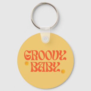 Retro 70s Mustard Orange Hippie Groovy Baby Keychain