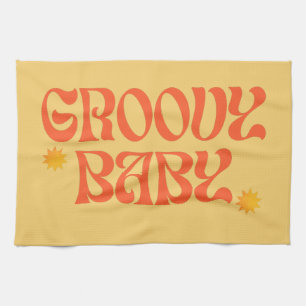 Retro 70s Mustard Orange Hippie Groovy Baby Kitchen Towel