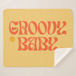Retro 70s Mustard Orange Hippie Groovy Baby Sherpa Blanket