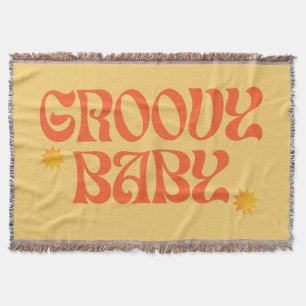 Retro 70s Mustard Orange Hippie Groovy Baby Throw Blanket