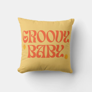Retro 70s Mustard Orange Hippie Groovy Baby Throw Pillow