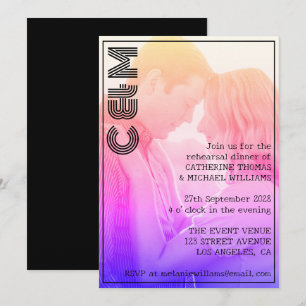 Retro 70s Name Monogram And Photo Wedding Invitation