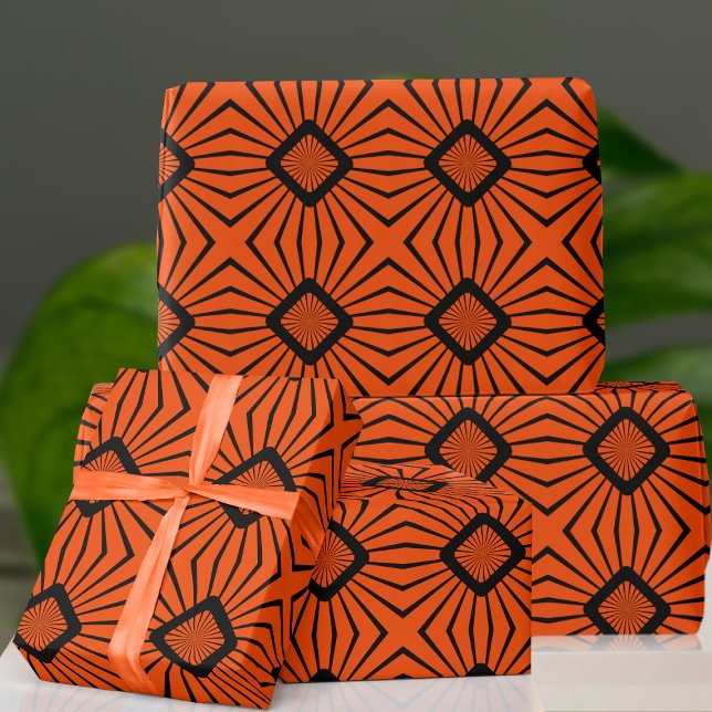 Retro 70s Orange and Black Wrapping Paper (Fun and funky wrapping paper just for you)