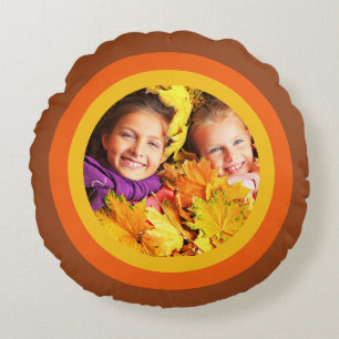 Retro 70's Orange Brown Photo Round Pillow