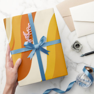 Retro 70s Orange Mustard Wave Abstract Pattern Wrapping Paper