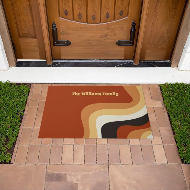 Retro 70s Orange Personalized Hippie Home Doormat (Outdoor)