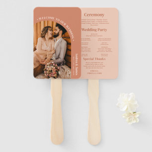Retro 70s Orange Terracotta Disco Wedding Program Hand Fan