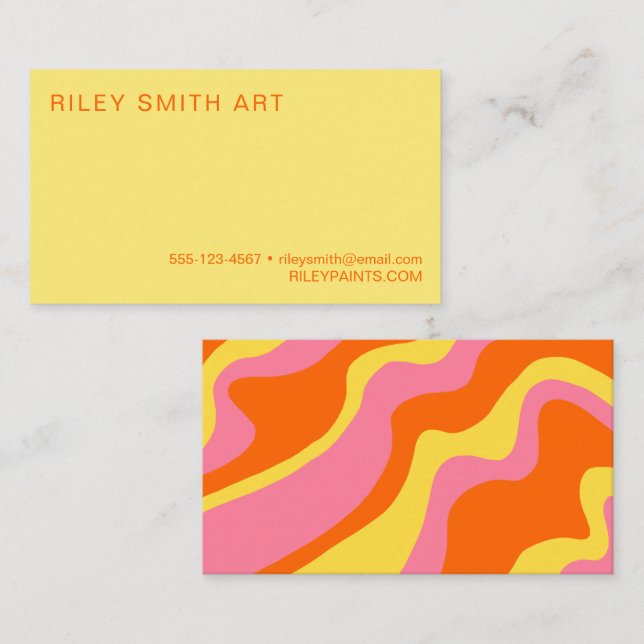 Retro 70s Orange Yellow Pink Colourful Abstract  Business Card (Front/Back)