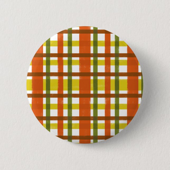 Retro 70s Orange Yellow Plaid 2 Inch Round Button (Front)
