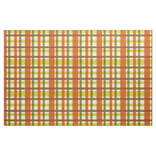 Retro 70s Orange Yellow Plaid Funky Fabric