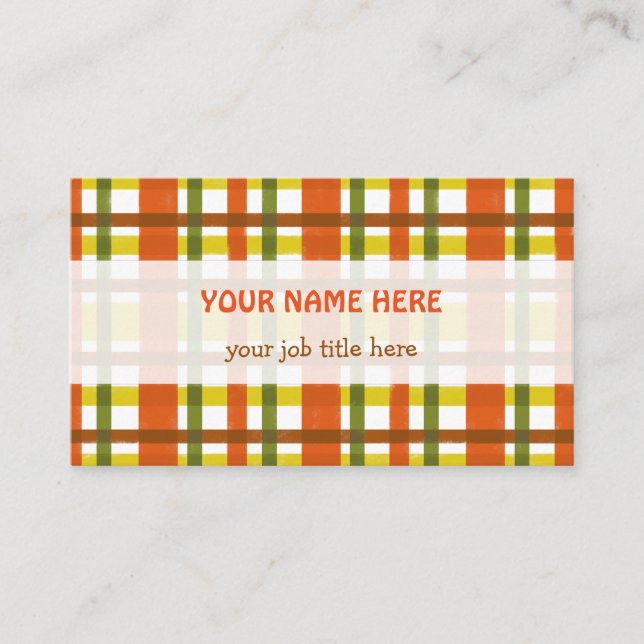 Retro 70s Orange Yellow Plaid Personalized Business Card (Front)