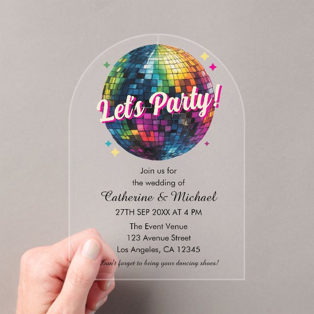 Retro 70's Party Disco Ball Sparkle Glam Wedding  Acrylic Invitations (Insitu (Handheld))
