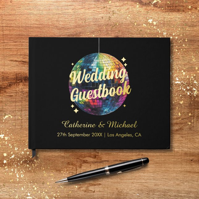 Retro 70's Party Disco Ball Sparkle Glam Wedding  Guest Book (Creator Uploaded)