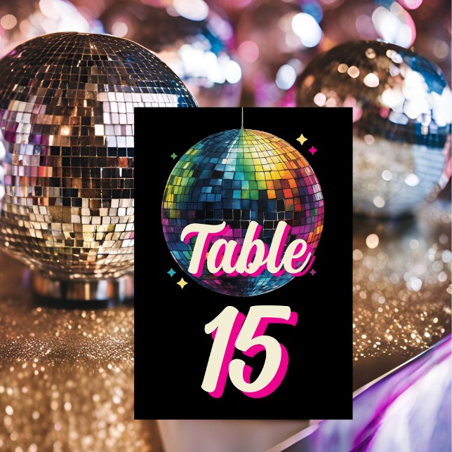 Retro 70's Party Disco Ball Sparkle Glam Wedding  Table Number (Creator Uploaded)