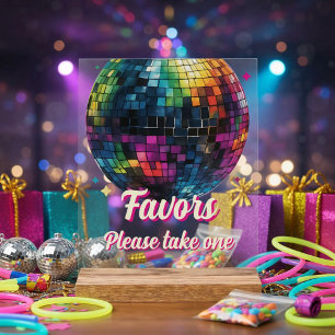 Retro 70's Party Disco Ball Wedding Favours Acrylic Sign