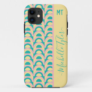 retro 70s pastel contomporary pattern monogrammed iPhone 11 case