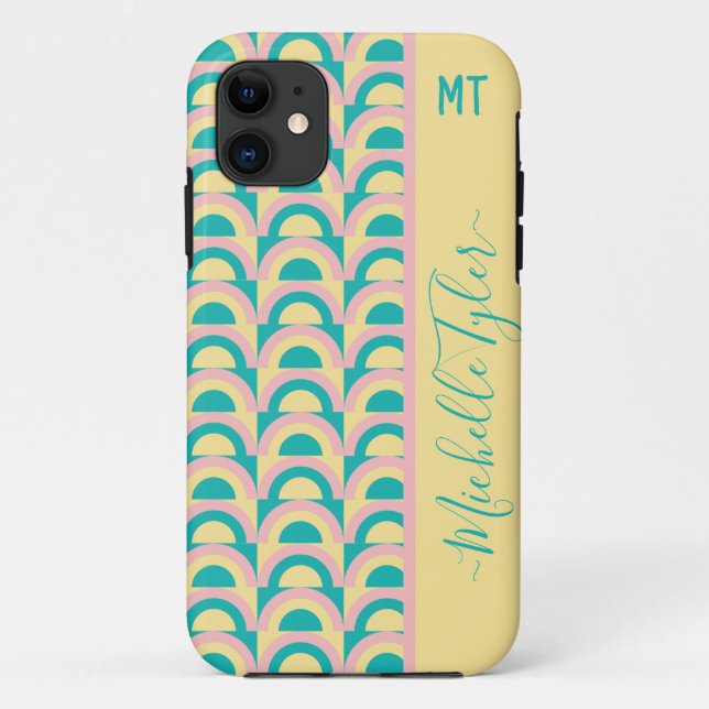 retro 70s pastel contomporary pattern monogrammed Case-Mate iPhone case (Back)