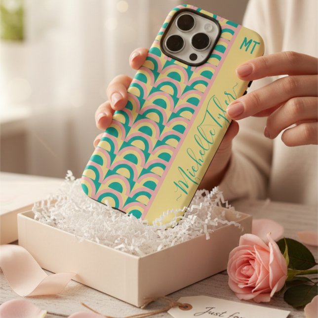 Retro 70s Pastel Groovy Geometric Personalized Case-Mate iPhone Case (Creator Uploaded)