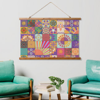 Retro 70s Patchwork Wall Hanging Tapestry