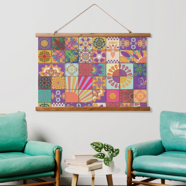Retro 70s Patchwork Wall Hanging Tapestry (Living Room)